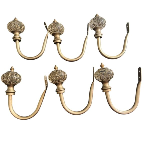 Drape Curtain 6 Brushed Champagne Ornate Filigree Glass Ball Tieback Holdbacks - Picture 12 of 12